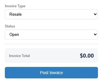 Billwright invoice type, status, invoice total and the Post Invoice button